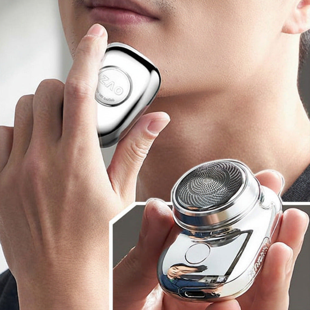 Mini portable waterproof shaver with rechargeable design and compact travel friendly grooming performance model shot