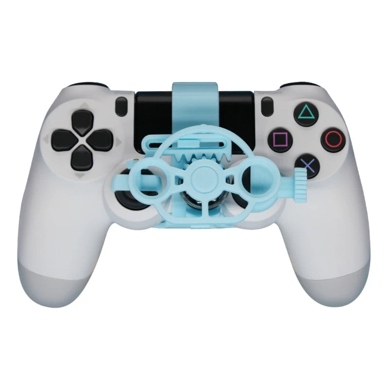 Mini steering wheel attachment in blue color for PS4 controller for racing games and improved control (Color: Blue)