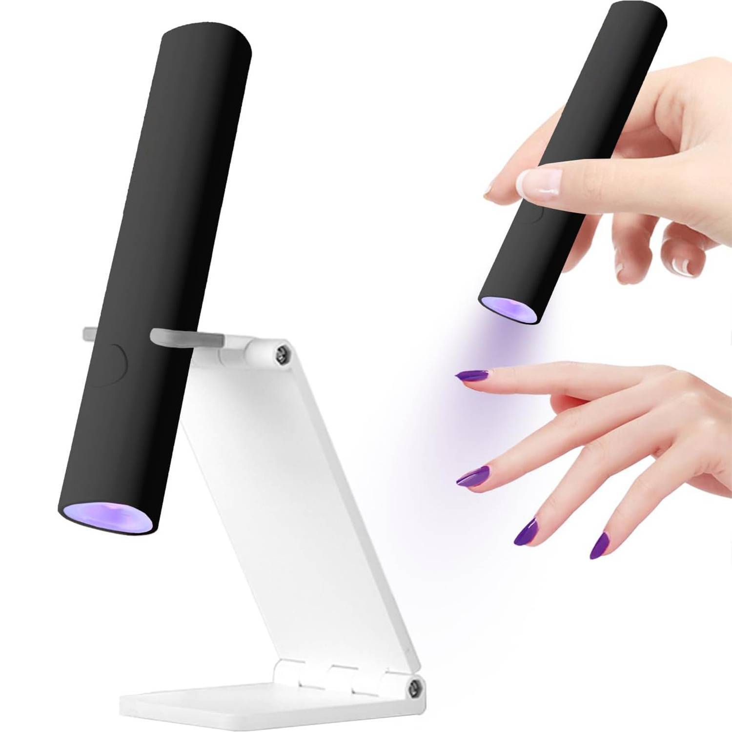 Mini UV LED nail dryer with foldable stand for portable gel nail curing product shot