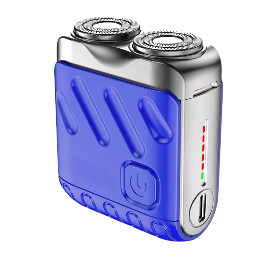 Mini waterproof dual rotary shaver in blue color with compact travel friendly design for smooth wet and dry grooming (Color: Blue)