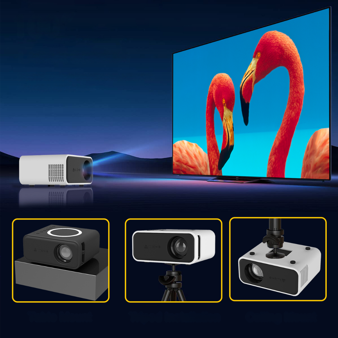 Mini wireless led projector for home theater with 1080p support and portable design depiction of large screen display