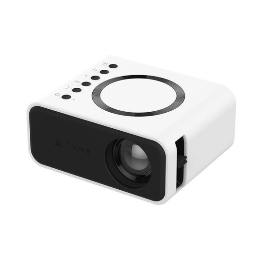 Mini wireless led projector in white color for home theater with 1080p support and portable design (Color: White)
