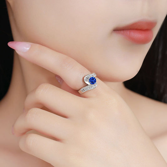 Minimalist zircon silver ring in blue color with elegant geometric design for everyday wear (Color: Blue)