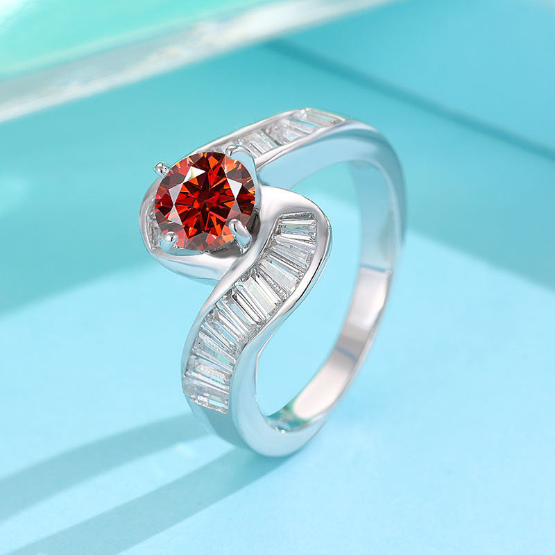 Minimalist zircon silver ring in red color with elegant geometric design for everyday wear (Color: Red)