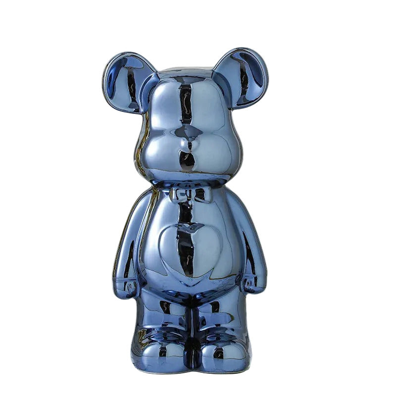 Modern ceramic bear statue in dark blue color for shelves desks and aesthetic home decor styling (Color: Dark Blue)