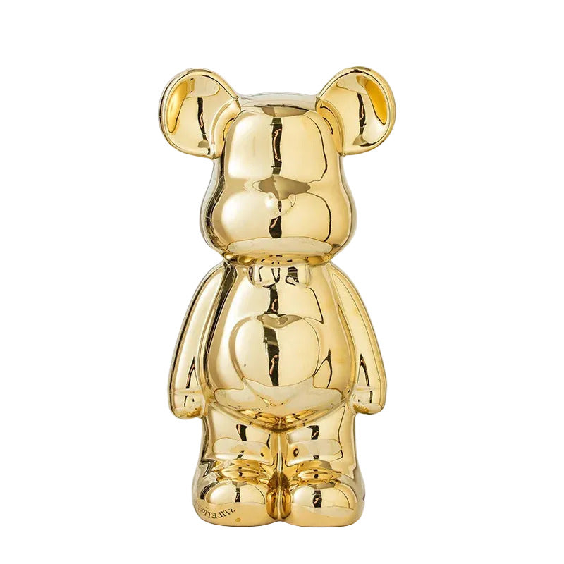 Modern ceramic bear statue in gold color for shelves desks and aesthetic home decor styling (Color: Gold)