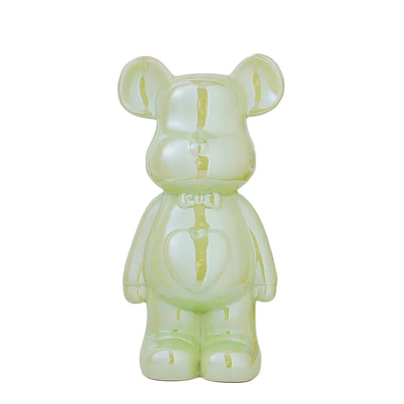 Modern ceramic bear statue in green color for shelves desks and aesthetic home decor styling (Color: Green)