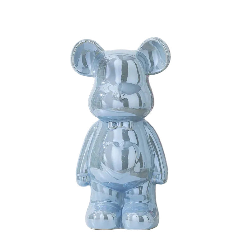 Modern ceramic bear statue in light blue color for shelves desks and aesthetic home decor styling (Color: Light Blue)