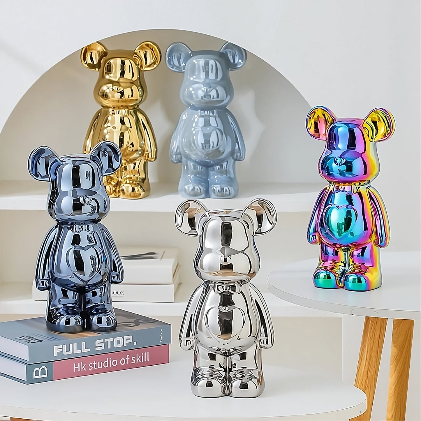 Modern ceramic bear statue for shelves desks and aesthetic home decor styling