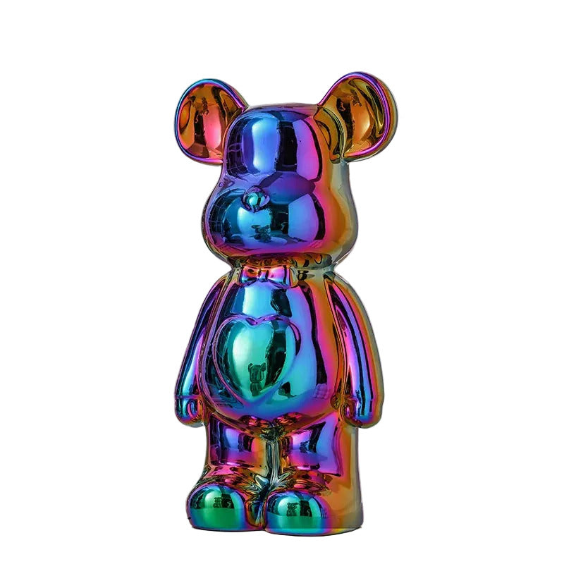 Modern ceramic bear statue in rainbow color for shelves desks and aesthetic home decor styling (Color: Rainbow)