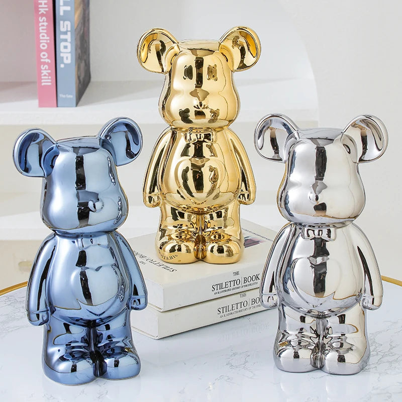 Modern ceramic bear statue for shelves desks and aesthetic home decor styling trio