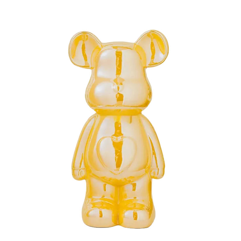 Modern ceramic bear statue in yellow color for shelves desks and aesthetic home decor styling (Color: Yellow)