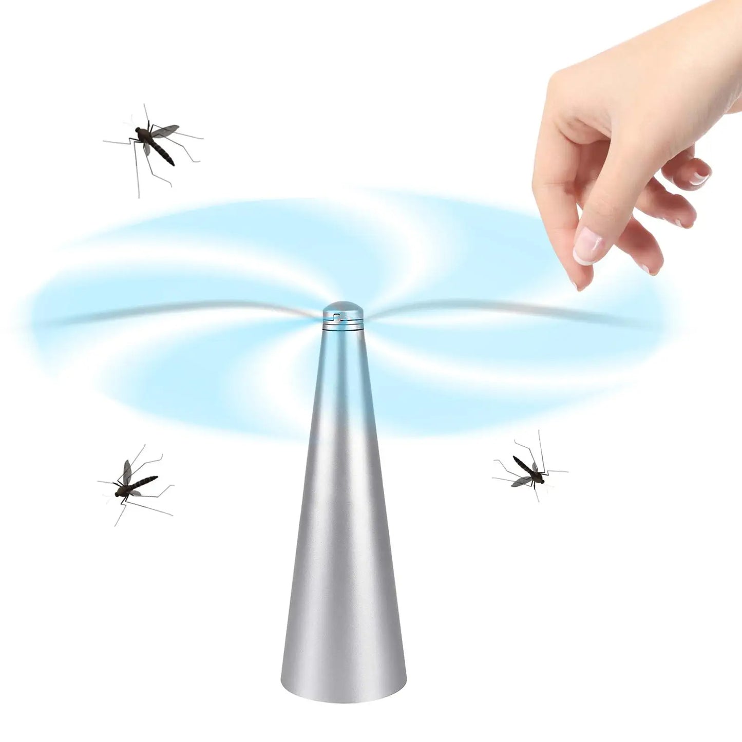Mosquito repellent fan with rotating blades for outdoor dining and insect deterrence product shot in use