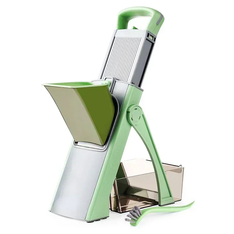 Multifunctional vegetable cutter in green color with 40 cutting styles adjustable thickness and stainless steel blades (Color: Green)