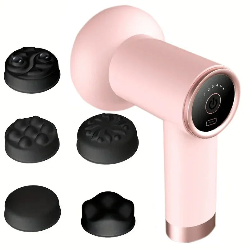 Muscle relaxation massage gun in pink color with interchangeable heads for deep tissue relief and recovery (Color: Pink)
