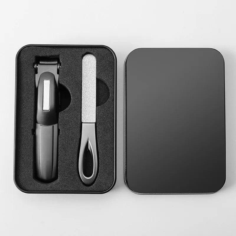 Nail clipper with catcher in black color built in compartment for clean nail trimming box shot (Color: Black)