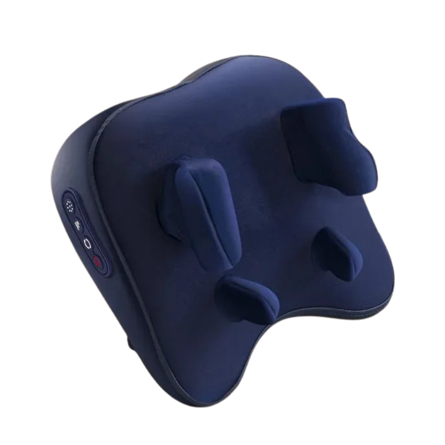 Neck and shoulder massage pillow in blue color with heat function and deep kneading massage nodes for relaxation (Color: Blue)