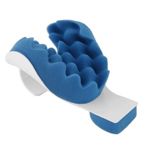 Neck and shoulder relief pillow for posture support stretching and relaxation during travel or rest