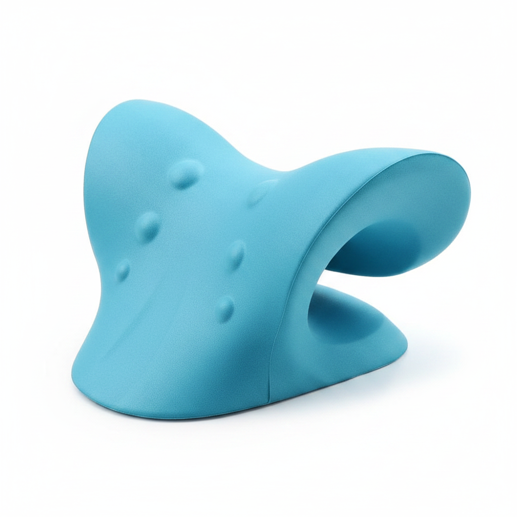 Neck stretcher and relaxer cushion in blue color with ergonomic foam design for cervical support and posture alignment (Color: Blue)