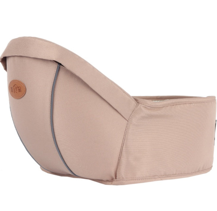 Newborn baby hip seat carrier providing secure waist support and comfortable hands-free carrying for infants in beige color (Color: Beige)