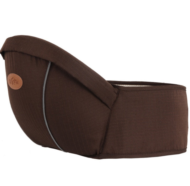 Newborn baby hip seat carrier providing secure waist support and comfortable hands-free carrying for infants in brown color (Color: Brown)