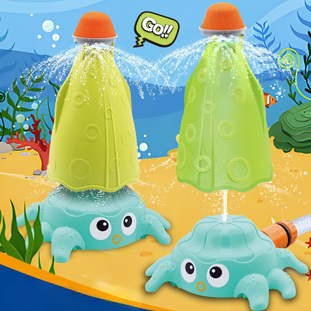 Octopus rocket water sprinkler toy spraying water and launching upward for kids outdoor play