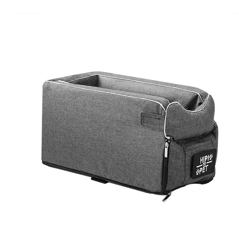 Pet car armrest seat in gray color with cushioned support breathable fabric and elevated travel comfort for small pets (Color: Gray)