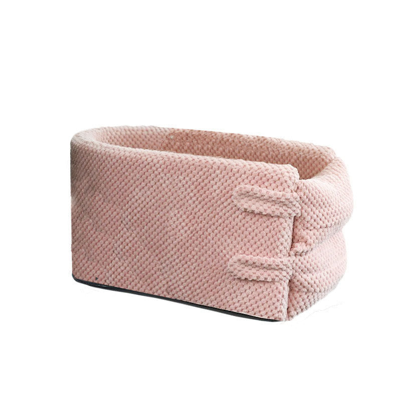 Pet car armrest seat in pink color with cushioned support breathable fabric and elevated travel comfort for small pets (Color: Pink)