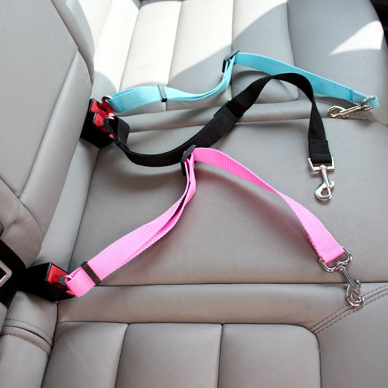 Pet car seat belt adjustable safety strap for dogs to keep pets secure during travel trio