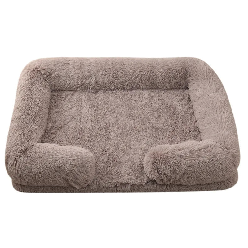 Pet sofa bed in beige color with soft cushioning and washable cover for comfortable sleep (Color: Beige)