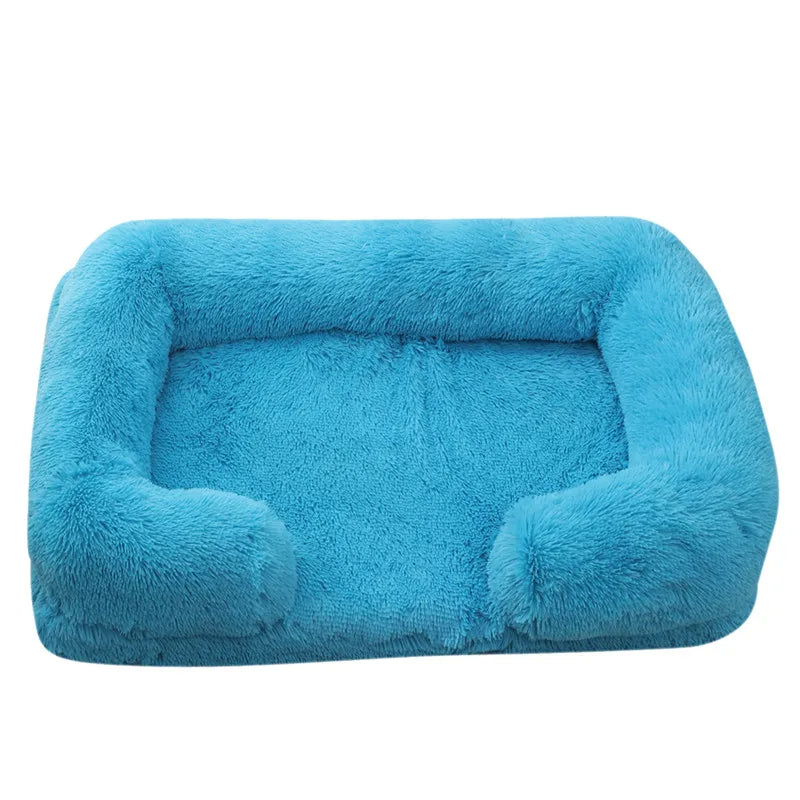 Pet sofa bed in blue color with soft cushioning and washable cover for comfortable sleep (Color: Blue)