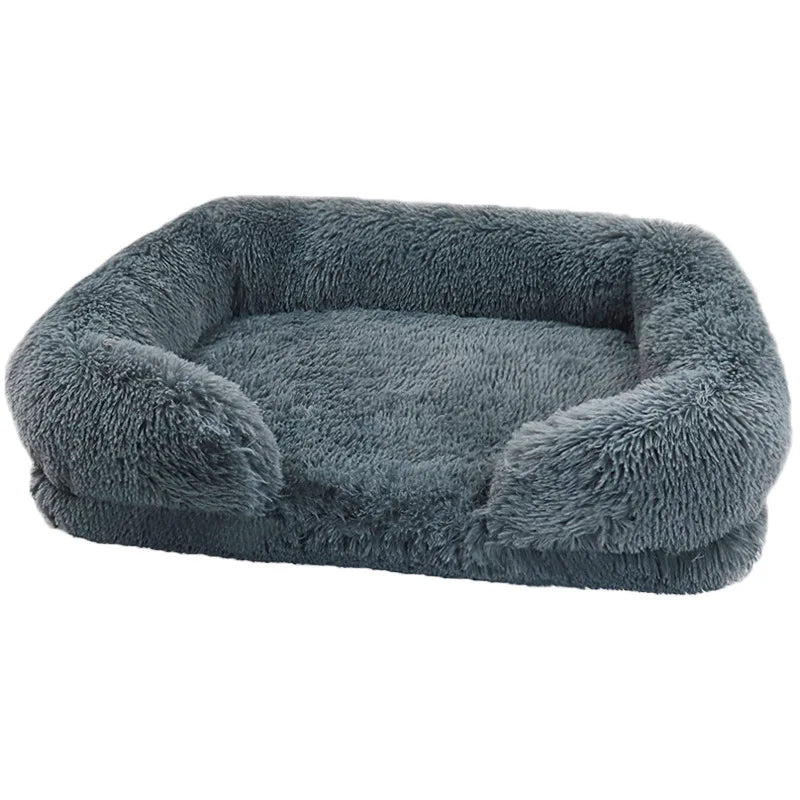 Pet sofa bed in dark gray color with soft cushioning and washable cover for comfortable sleep (Color: Dark Gray)