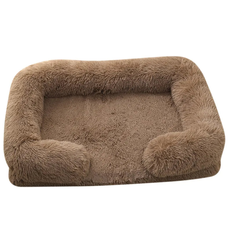 Pet sofa bed in khaki color with soft cushioning and washable cover for comfortable sleep (Color: Khaki)