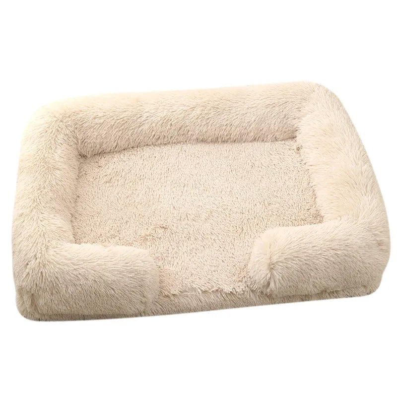 Pet sofa bed in light brown color with soft cushioning and washable cover for comfortable sleep (Color: Light Brown)