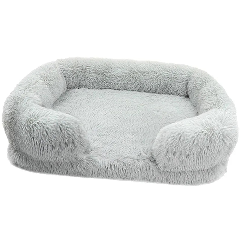 Pet sofa bed in light gray color with soft cushioning and washable cover for comfortable sleep (Color: Light Gray)