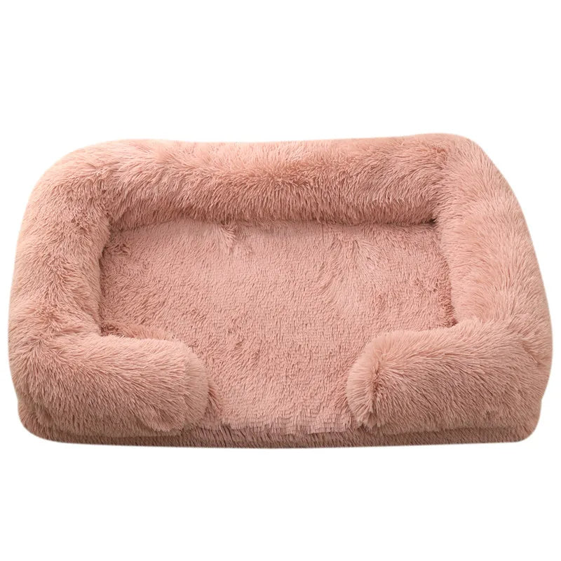 Pet sofa bed in pink color with soft cushioning and washable cover for comfortable sleep (Color: Pink)