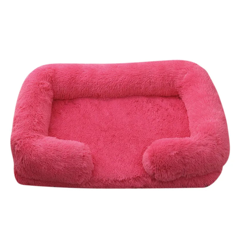 Pet sofa bed in rose color with soft cushioning and washable cover for comfortable sleep (Color: Rose)