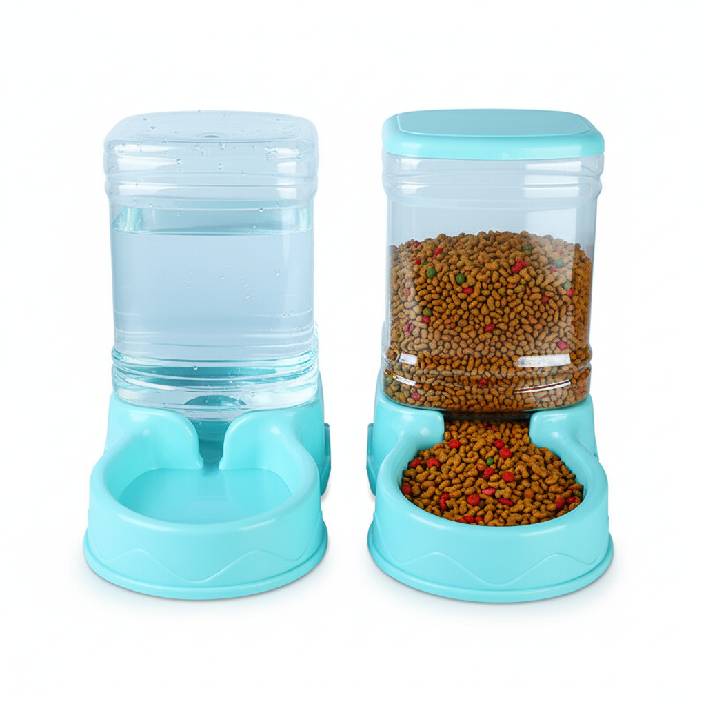 Pet feeder and water dispenser set in blue color for dogs and cats (Color: Blue)
