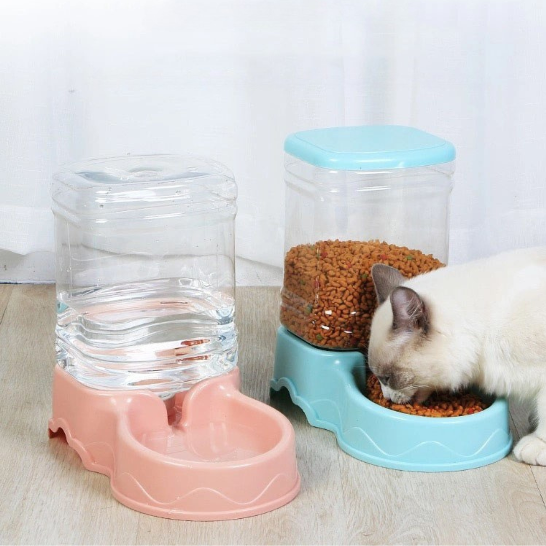Pet feeder and water dispenser set for dogs and cats