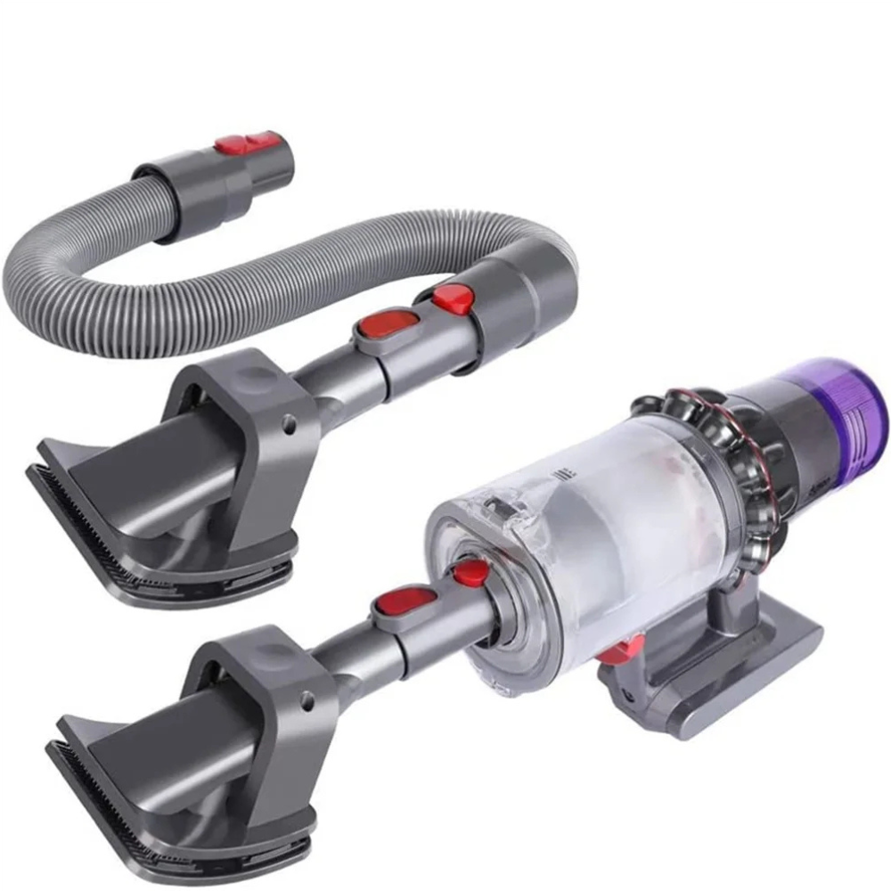 Pet grooming vacuum attachment for dyson compatible tool for removing dog hair directly into vacuum product shot installed into a dyson vacuum cleaner