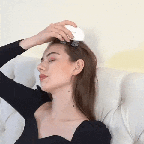 Pet head massager for cats and dogs gentle scalp massager for relaxation and comfort depiction of use on a human gif