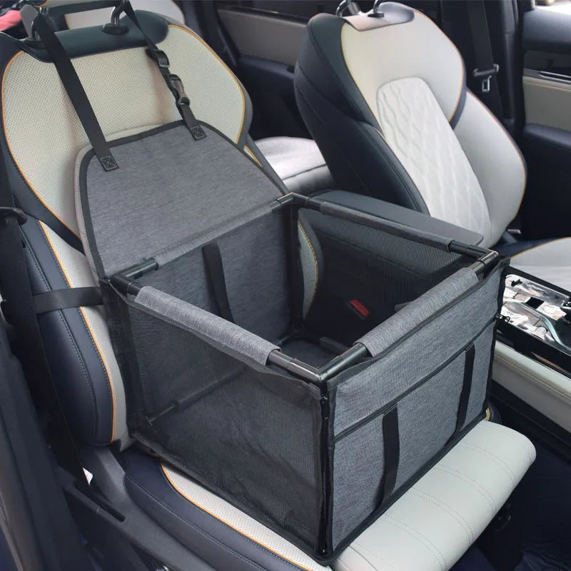 Pet travel car seat in dark gray color with safety leash and breathable mesh window for comfortable and secure trips (Color: Dark Gray)