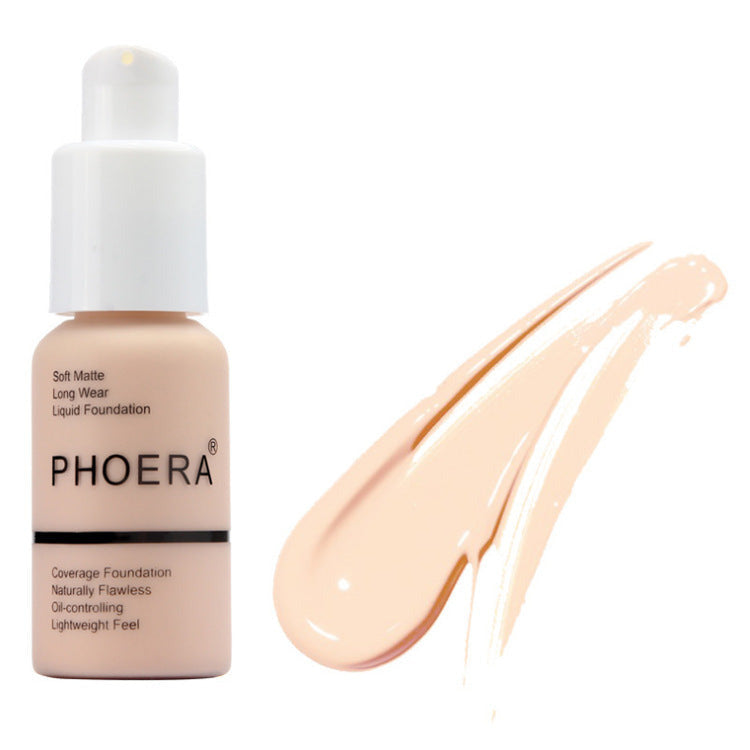 PHOERA matte concealer foundation cream set designed for oil control and smooth natural coverage in subtle pink undertones (Shade: 101)