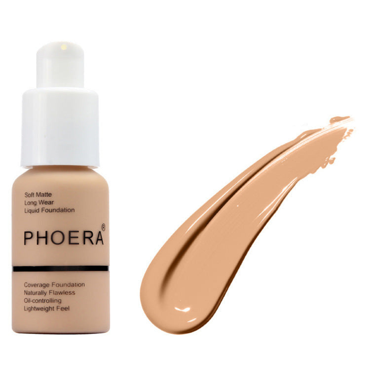 PHOERA matte concealer foundation cream set designed for oil control and smooth natural coverage in slight yellow undertones (Shade: 104)