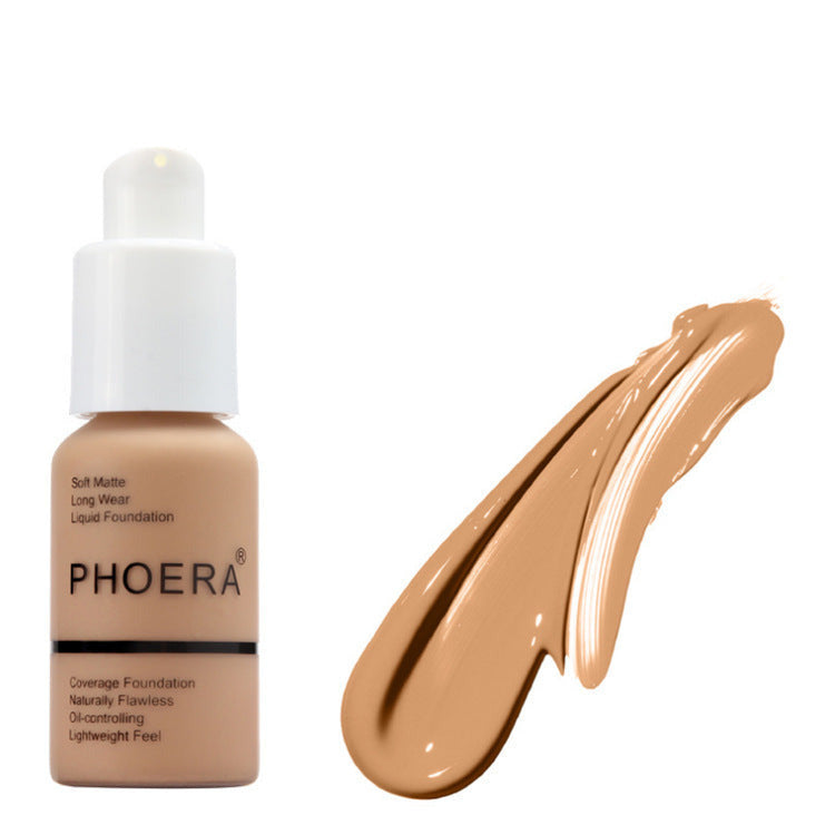 PHOERA matte concealer foundation cream set designed for oil control and smooth natural coverage in medium netural with yellow undertones (Shade: 105)