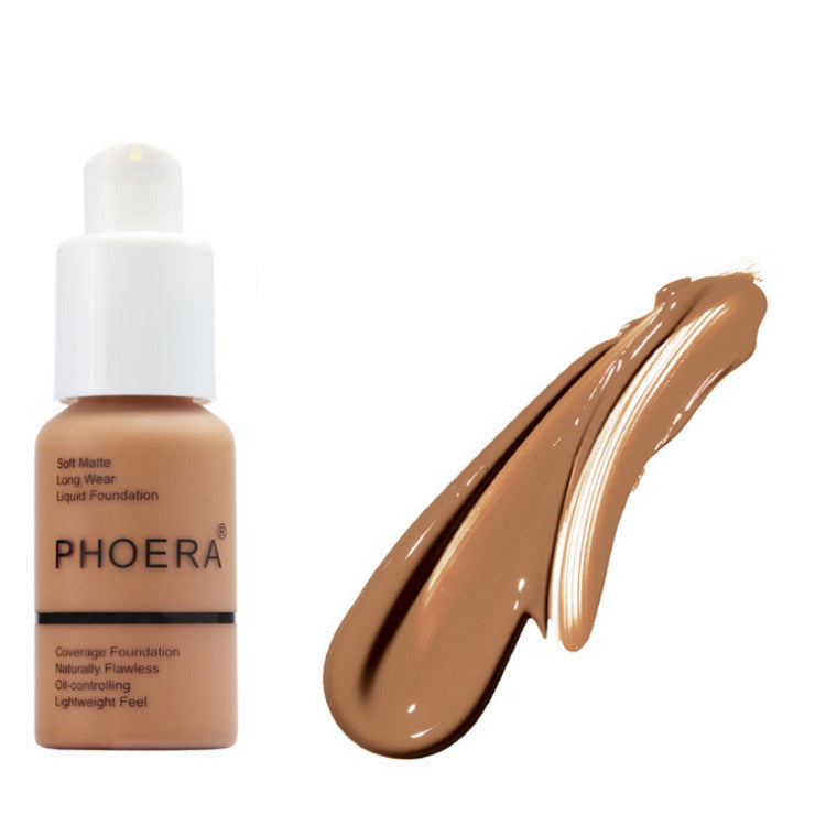PHOERA matte concealer foundation cream set designed for oil control and smooth natural coverage in medium dark with golden undertones (Shade: 107)