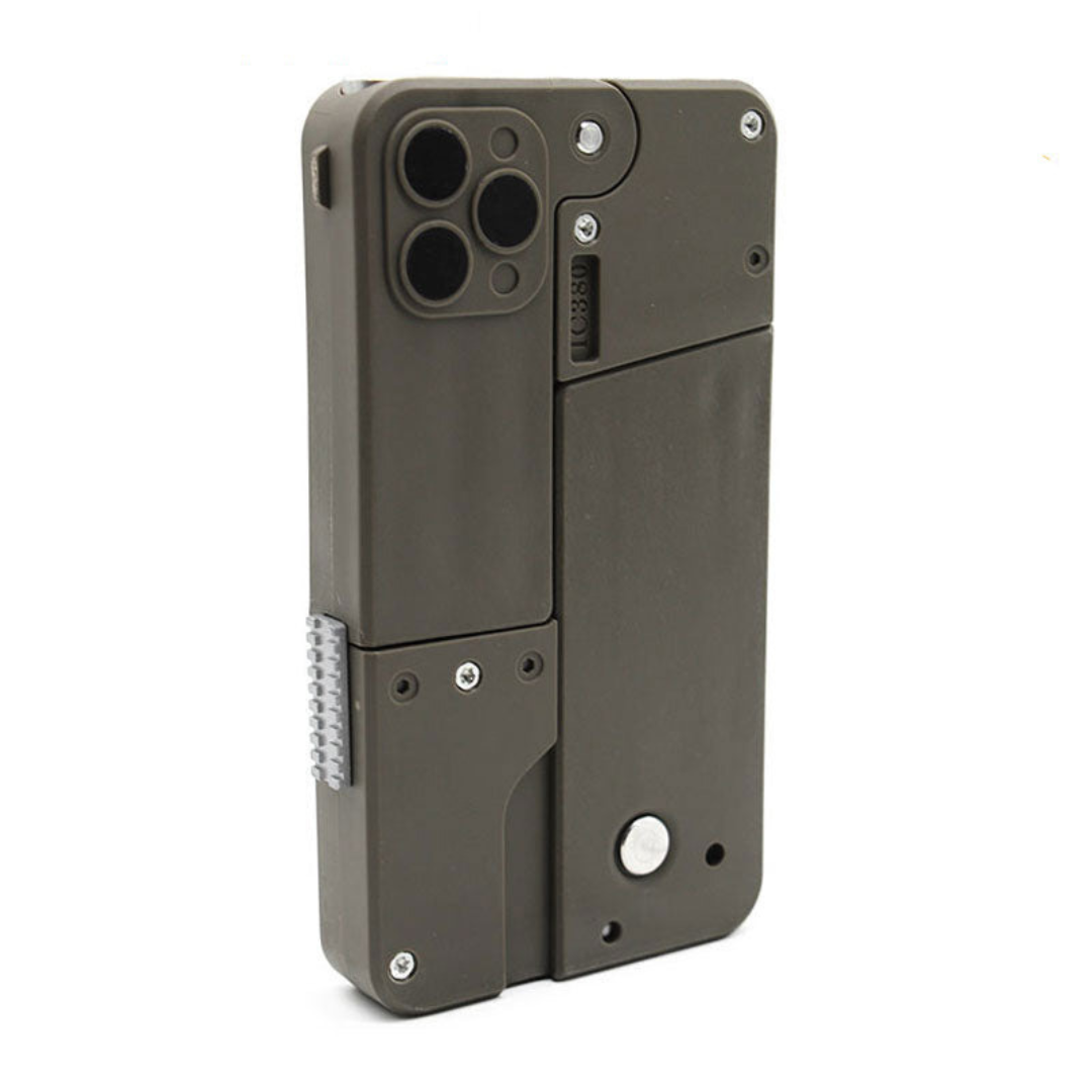 Phone style dart blaster in gray color compact transforming toy that unfolds into a fun shooting game (Color: Gray)