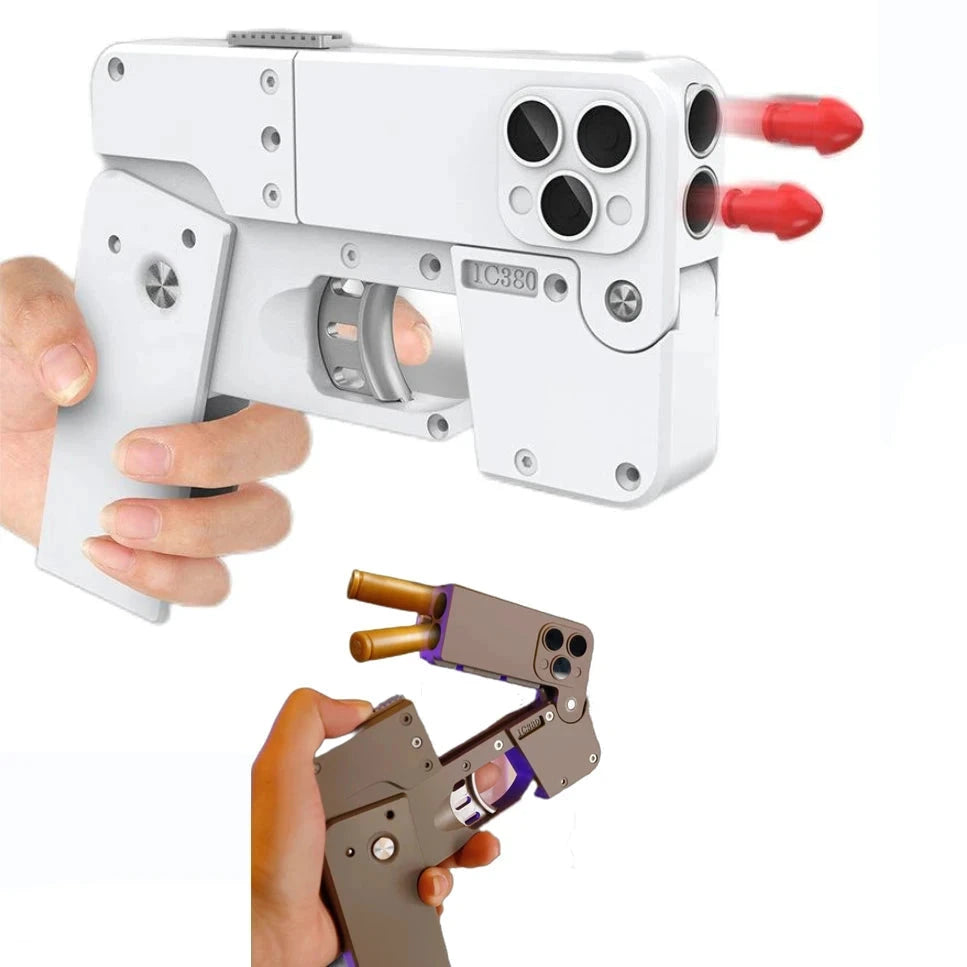Phone style dart blaster compact transforming toy that unfolds into a fun shooting game