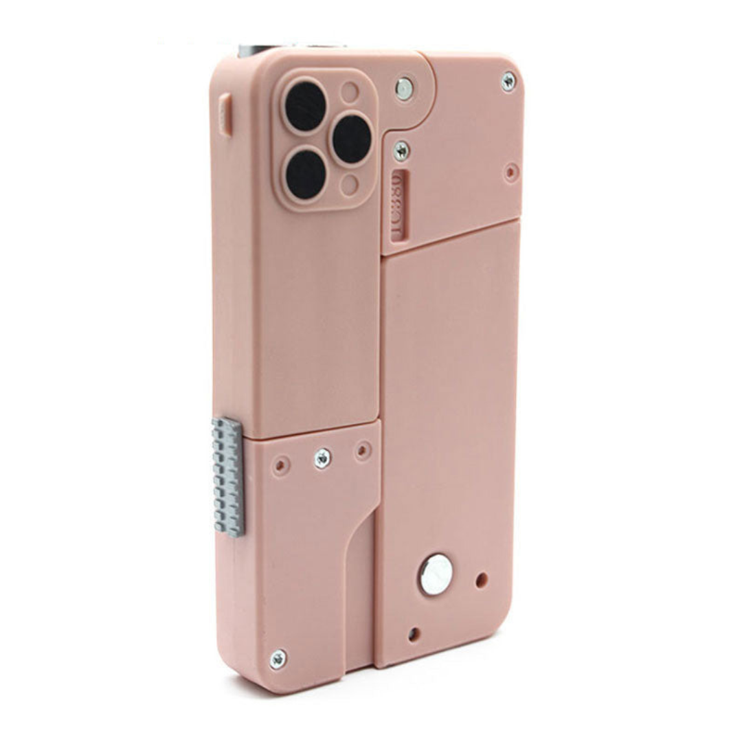 Phone style dart blaster in pink color compact transforming toy that unfolds into a fun shooting game (Color: Pink)