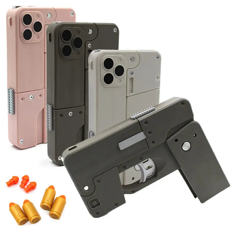 Phone style dart blaster compact transforming toy that unfolds into a fun shooting game trio